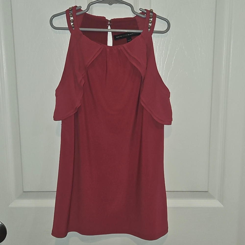 White House Black Market Red Ruffled Halter Top